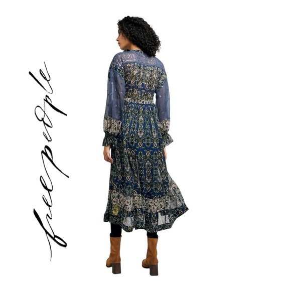 Free People Samira Midnight Combo Floral Long Sleeve Maxi Dress Size Large NWT - Picture 2 of 16